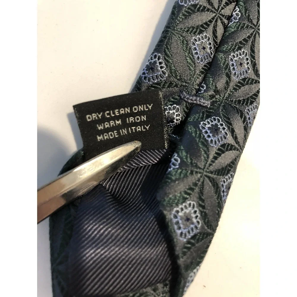 Ermenegildo Zegna Silk Tie Men's Gray Green Geometric Pattern Italy Classic
